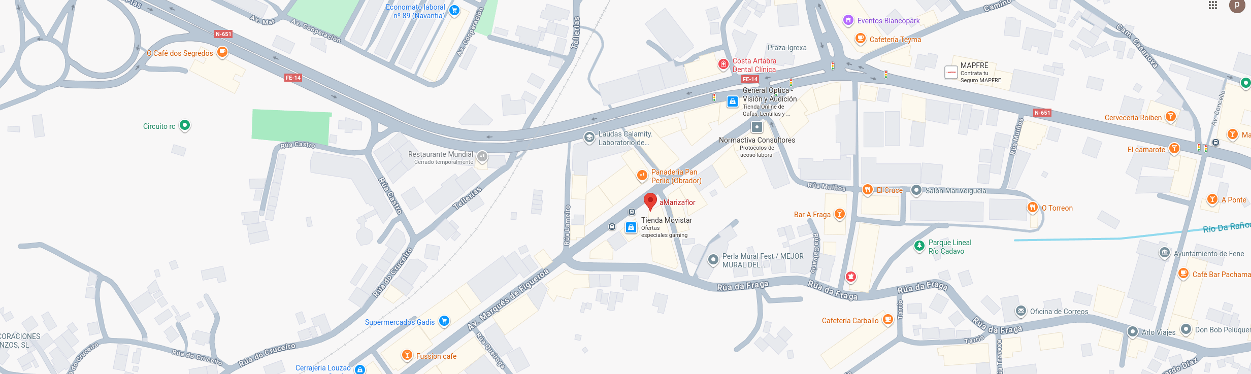 Localización en Google Maps del Restaurante Gastrobar Vinoteca y Tapería aMarizaFlor en Perlío Fene